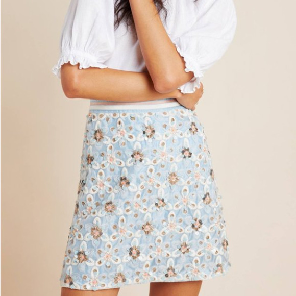 Anthropologie Dresses & Skirts - NWT Anthropologie Maeve Persephone Beaded Mini Skirt Womens 0 Blue